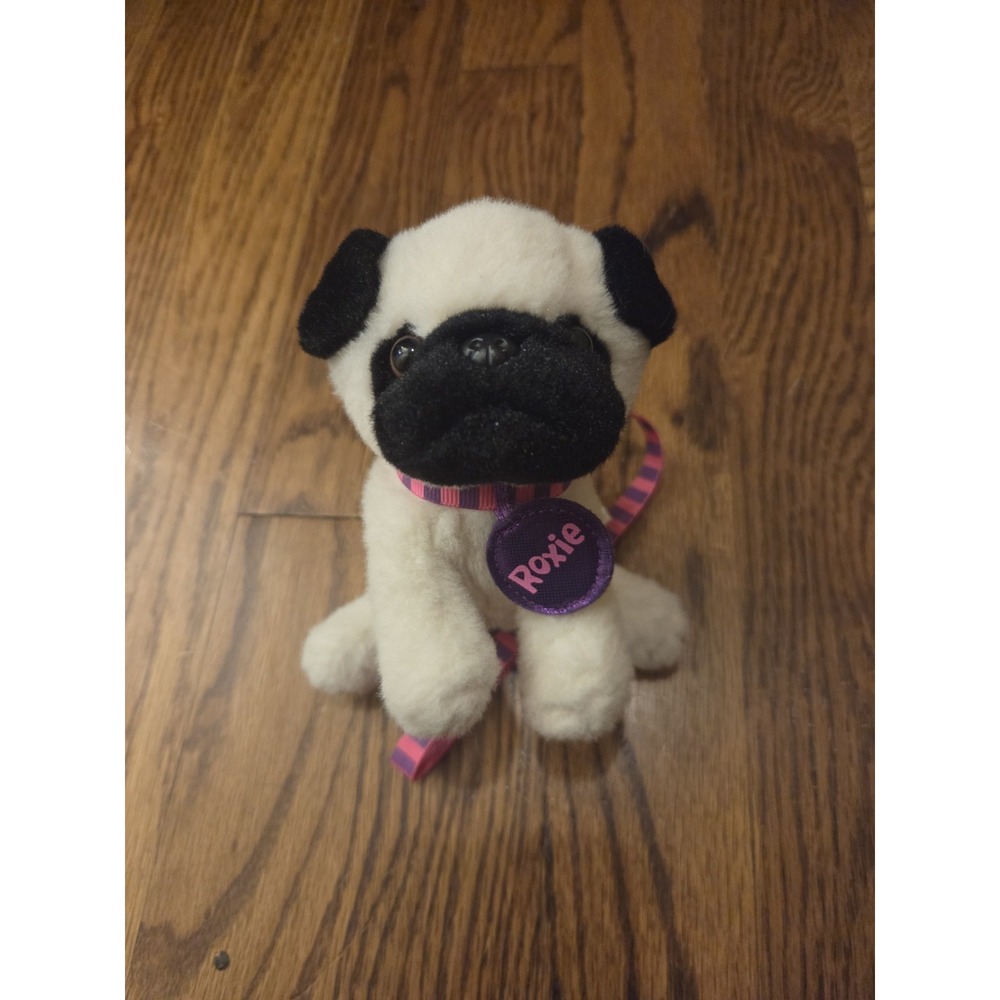 Gund Justice 6" Plush Pug Roxie Collar‎ Stuffed Animal Pet Toy Wristlet Rare E51